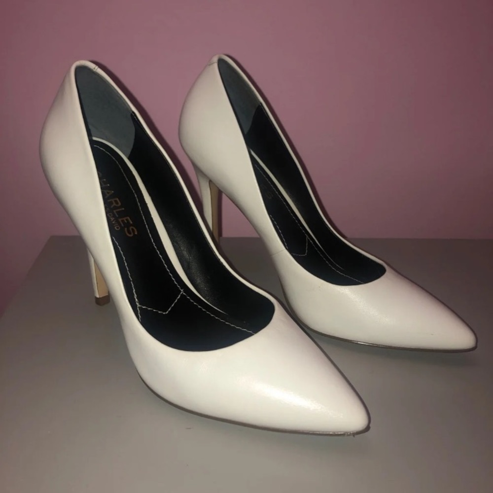 Size 6 Charles Davis white heels